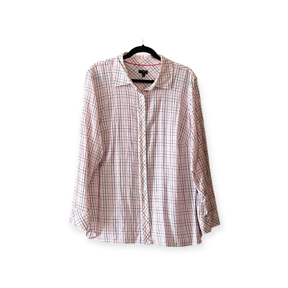 Talbots Woman 100% Cotton Pink Plaid Button Front Long Sleeve Shirt Top Size 2X